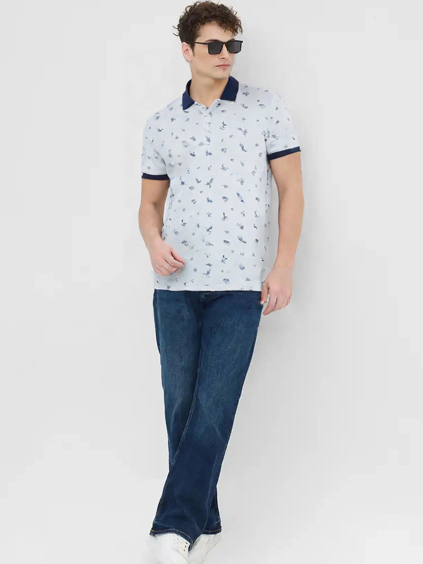 Elegance Self Design White Polo Tees
