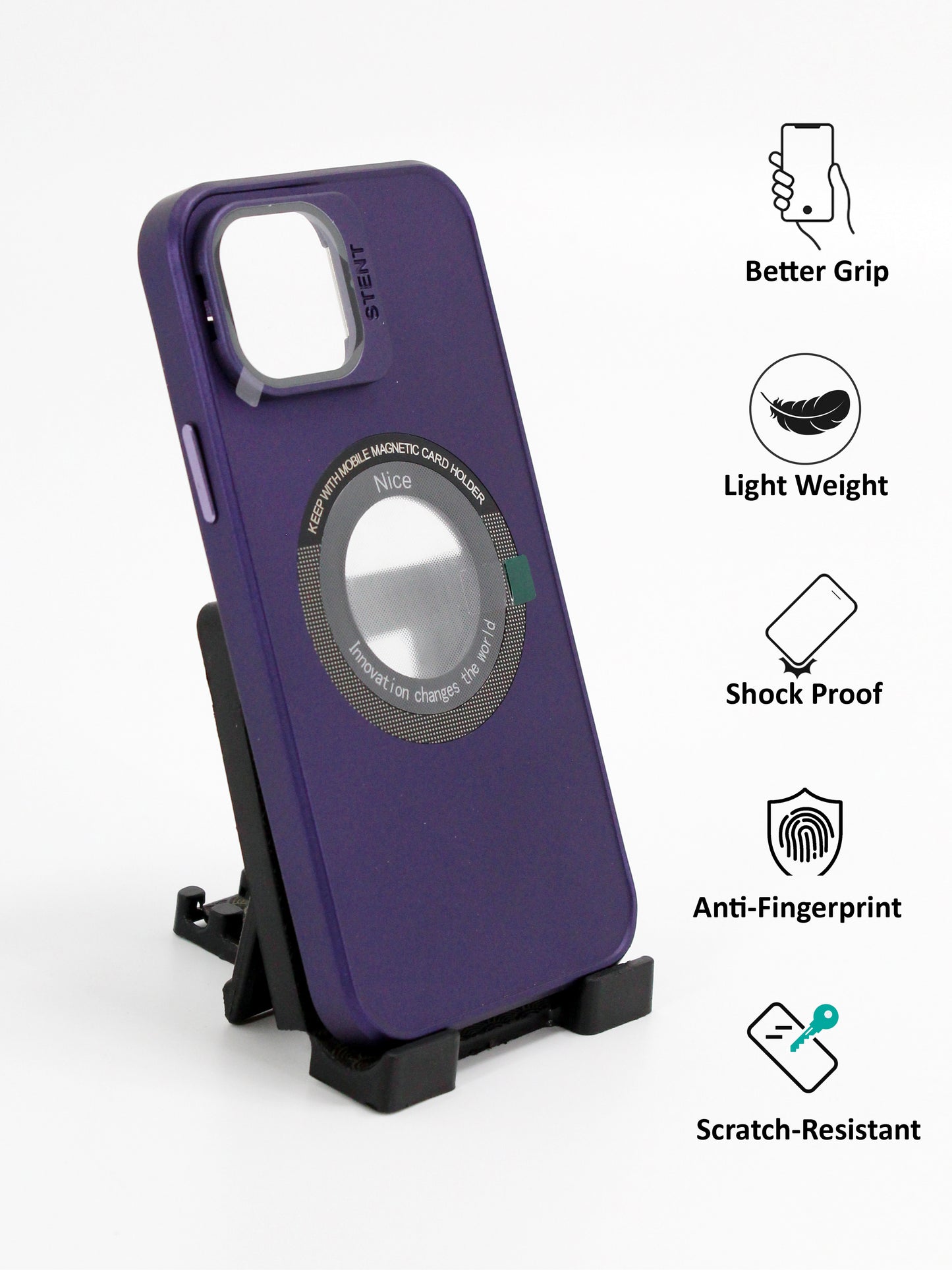 IPhone Premium Soft Polycarbonate Case/Cover | Magsafe Wireless Magnetic Support | Ring Stand, Purple Color
