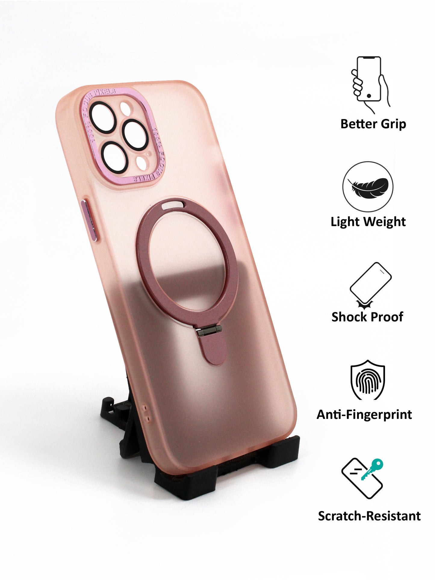IPhone Premium Soft Polycarbonate Transparent Case/Cover | Ring Stand, Pink Color