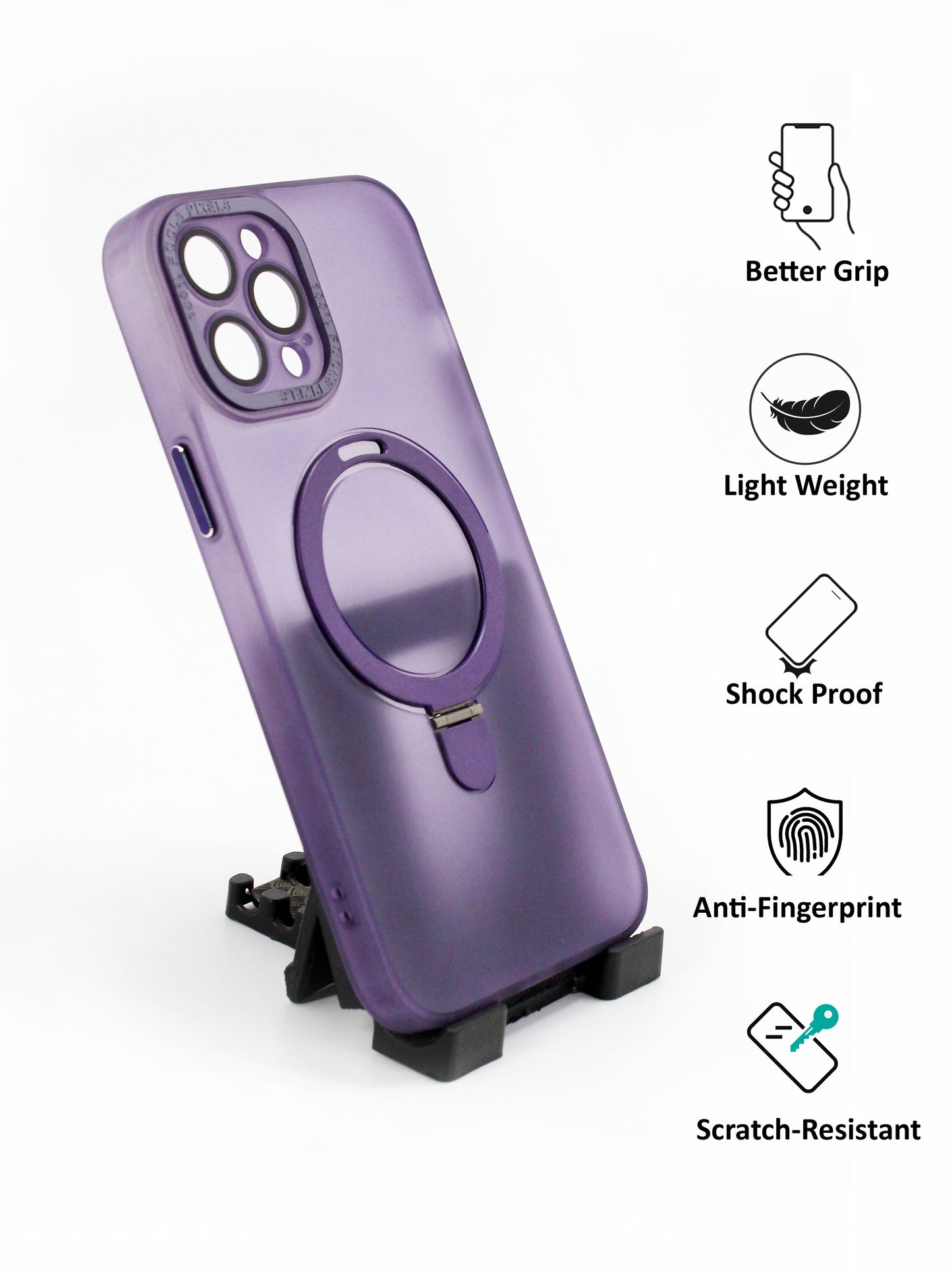 IPhone Premium Soft Polycarbonate Transparent Case/Cover | Ring Stand, Purple Color