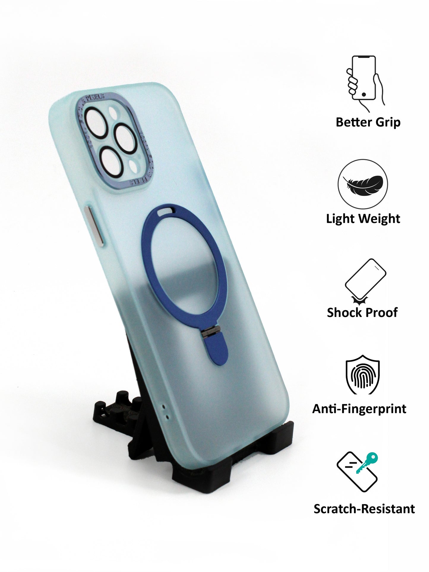 IPhone Premium Soft Polycarbonate Transparent Case/Cover | Ring Stand, Blue Color