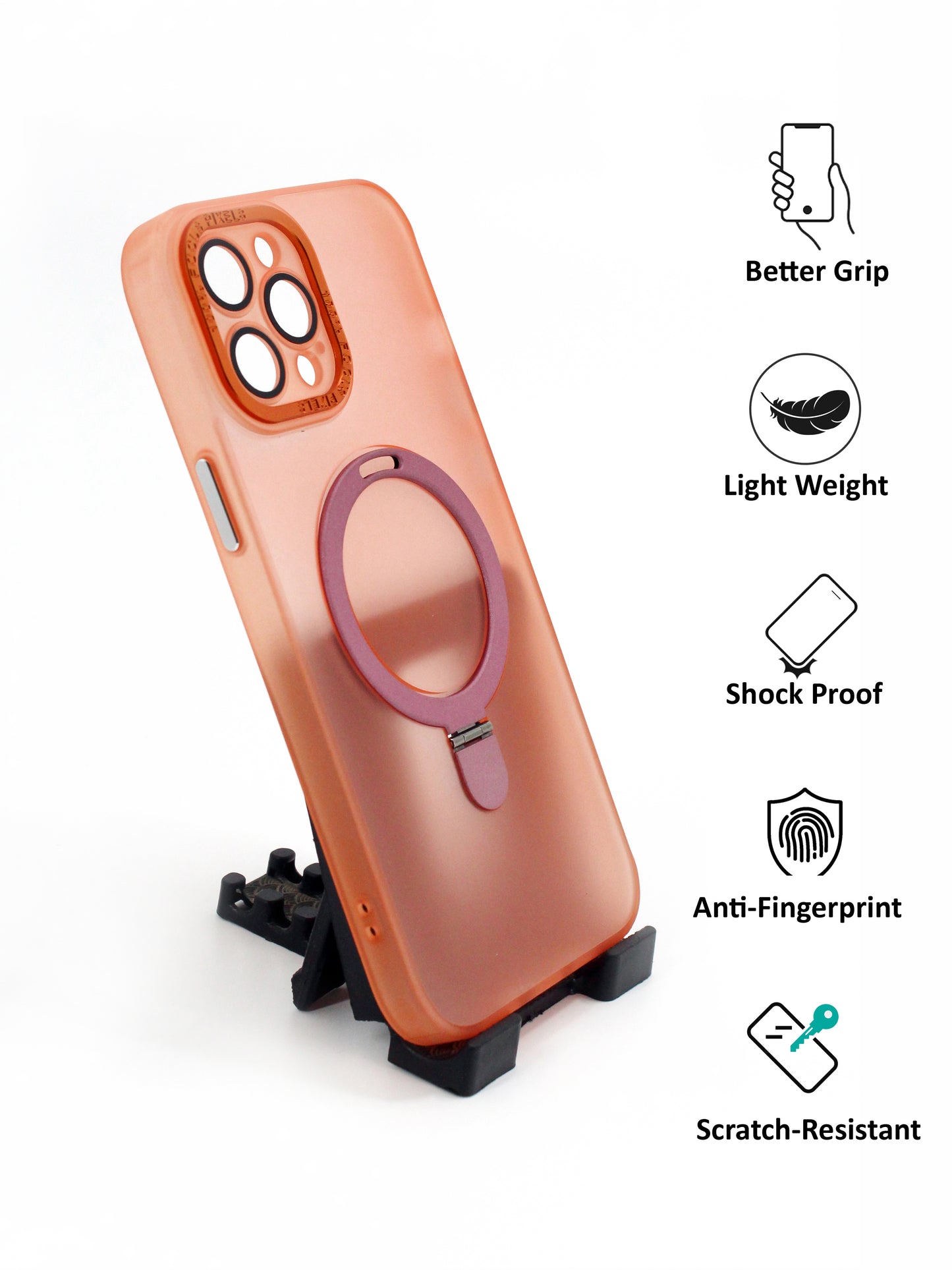 IPhone Premium Soft Polycarbonate Transparent Case/Cover | Ring Stand, Orange Color