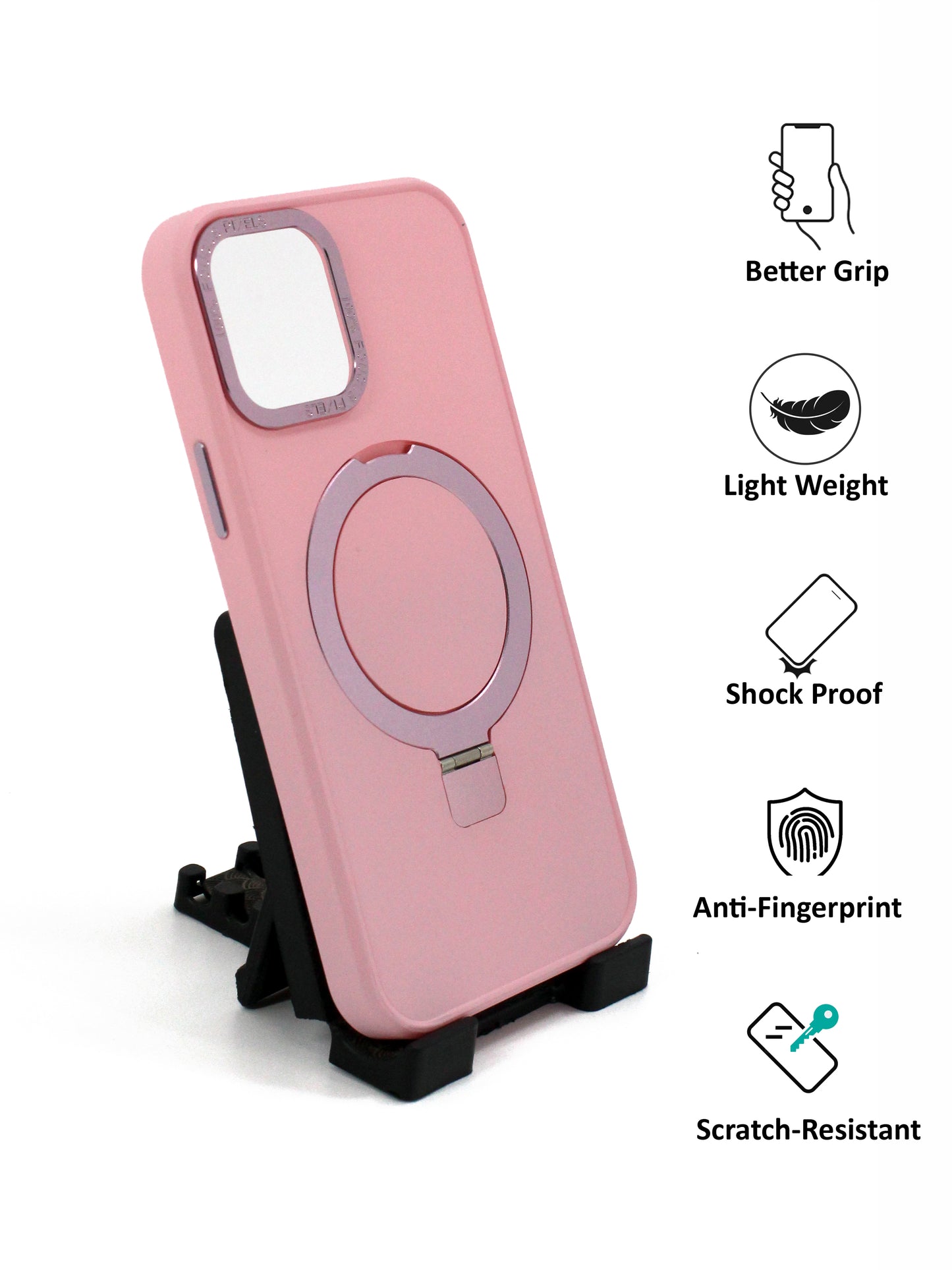IPhone Premium Soft Polycarbonate Case/Cover | Ring Stand, Pink Colour