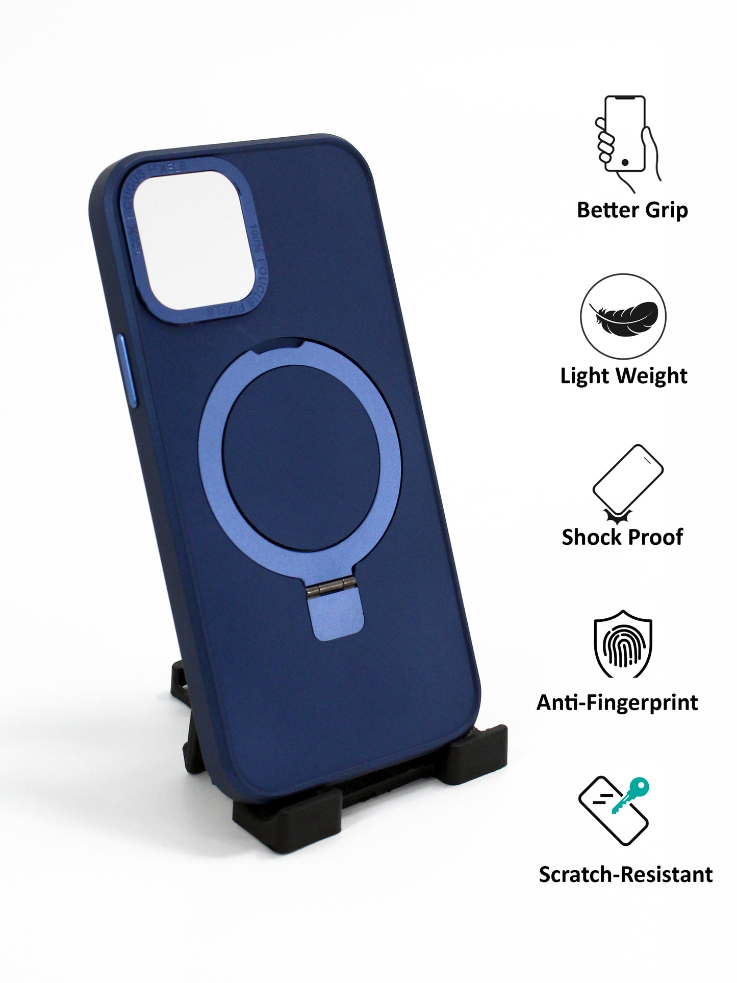 IPhone Premium Soft Polycarbonate Case/Cover | Ring Stand, Blue Colour | Style: IP_04