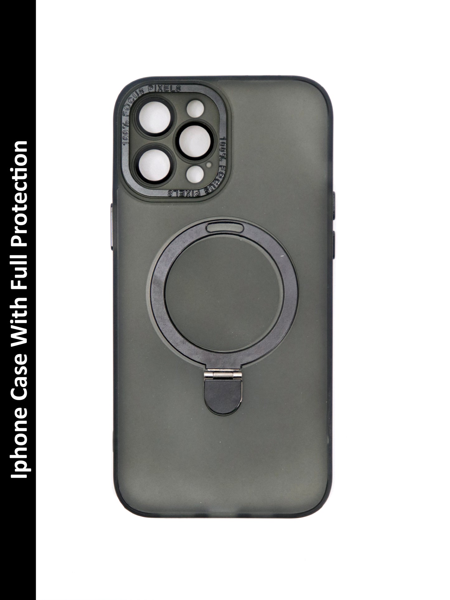 IPhone Premium Soft Polycarbonate Transparent Case/Cover | Ring Stand, Black Color