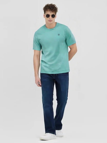 Solid Cyan Round Neck Tees