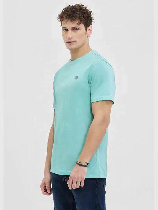 Solid Cyan Round Neck Tees