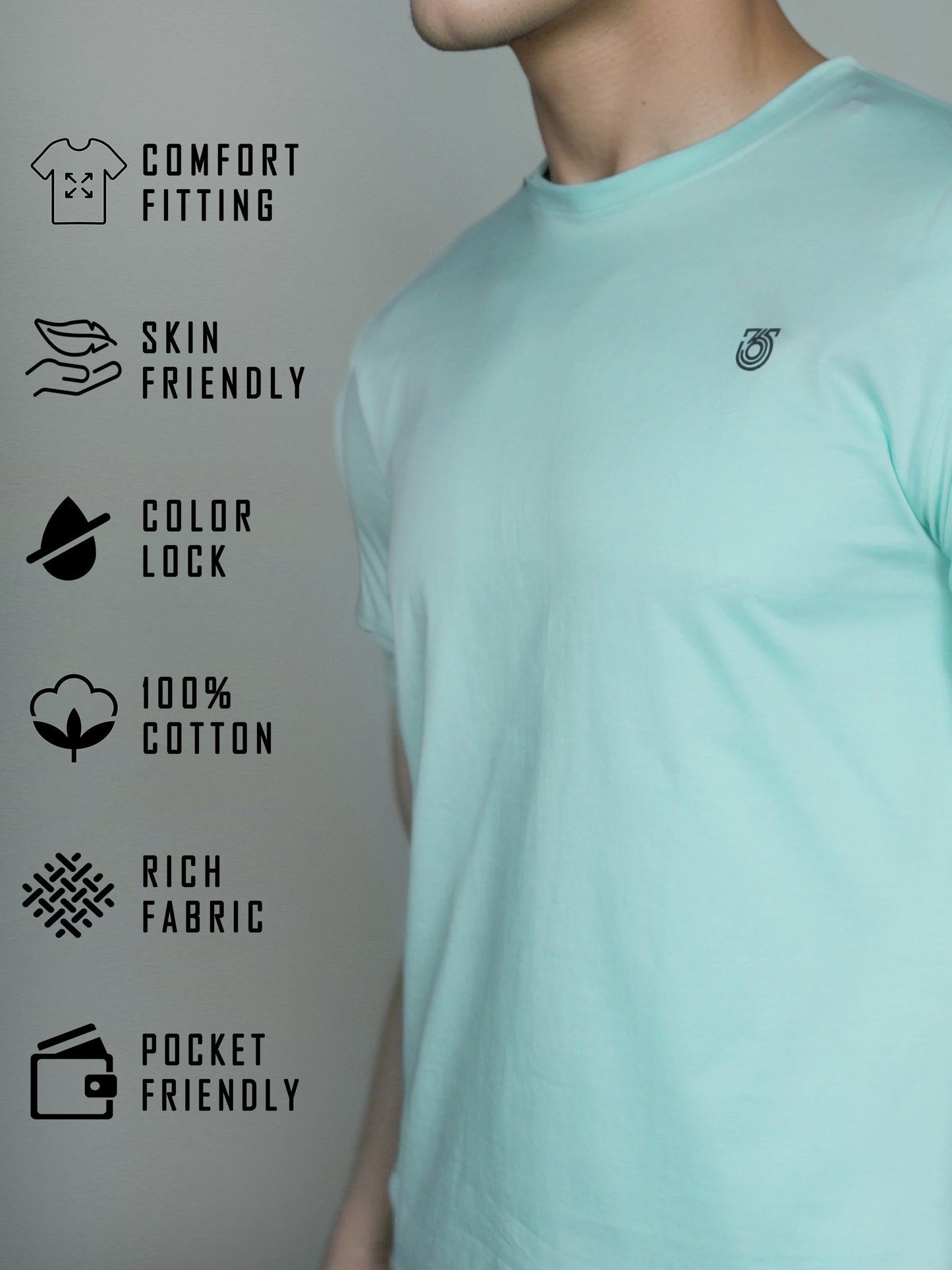 Solid Cyan Round Neck Tees