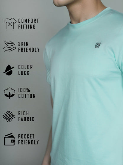 Solid Cyan Round Neck Tees