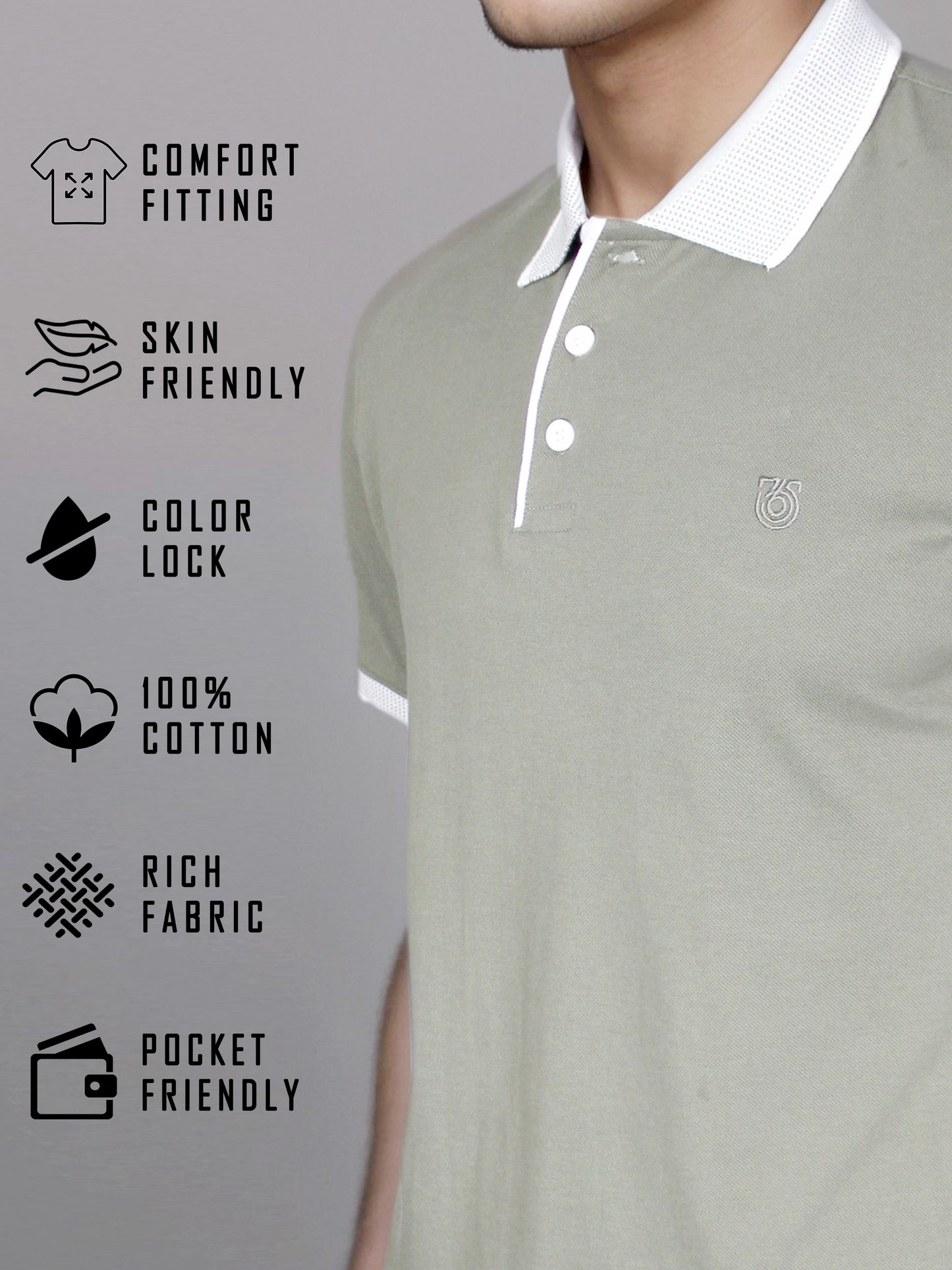 Elegance Solid Grey Polo Tees