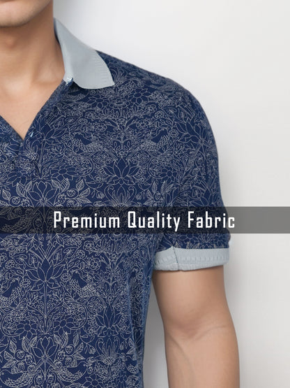 Elegance Navy Floral Polo Tees