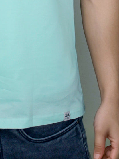 Solid Cyan Round Neck Tees