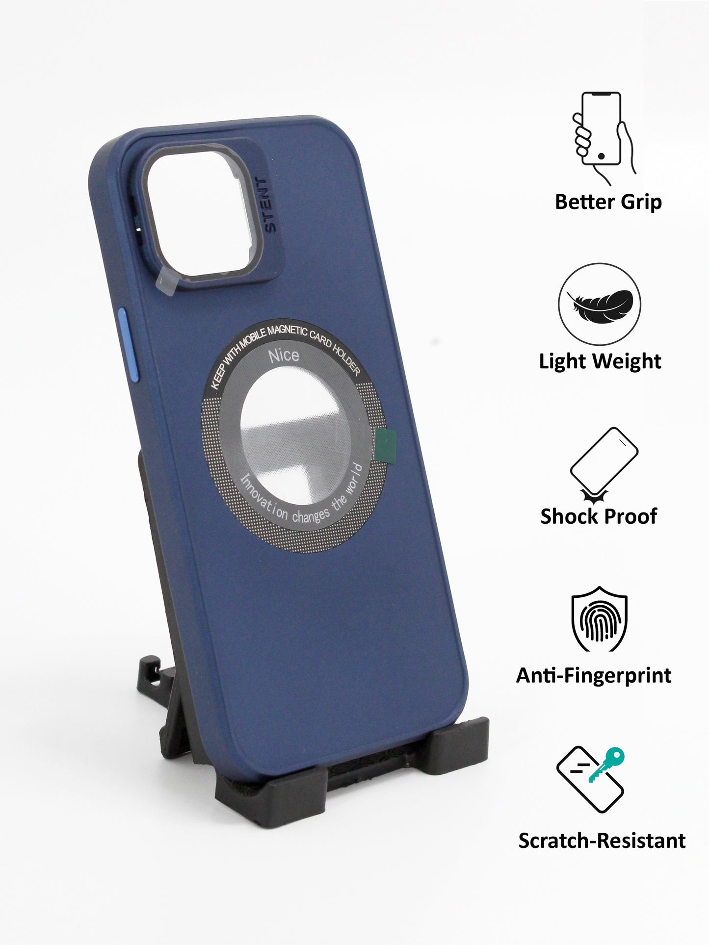 IPhone Premium Soft Polycarbonate Case/Cover | Magsafe Wireless Magnetic Support | Ring Stand, Blue Color | Style: IP_09