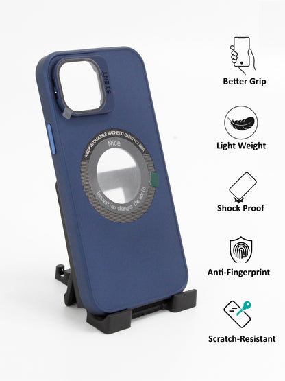 IPhone Premium Soft Polycarbonate Case/Cover | Magsafe Wireless Magnetic Support | Ring Stand, Blue Color | Style: IP_09