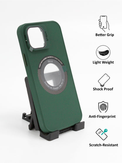 IPhone Premium Soft Polycarbonate Case/Cover | Magsafe Wireless Magnetic Support | Ring Stand, Green Color | Style: IP_09