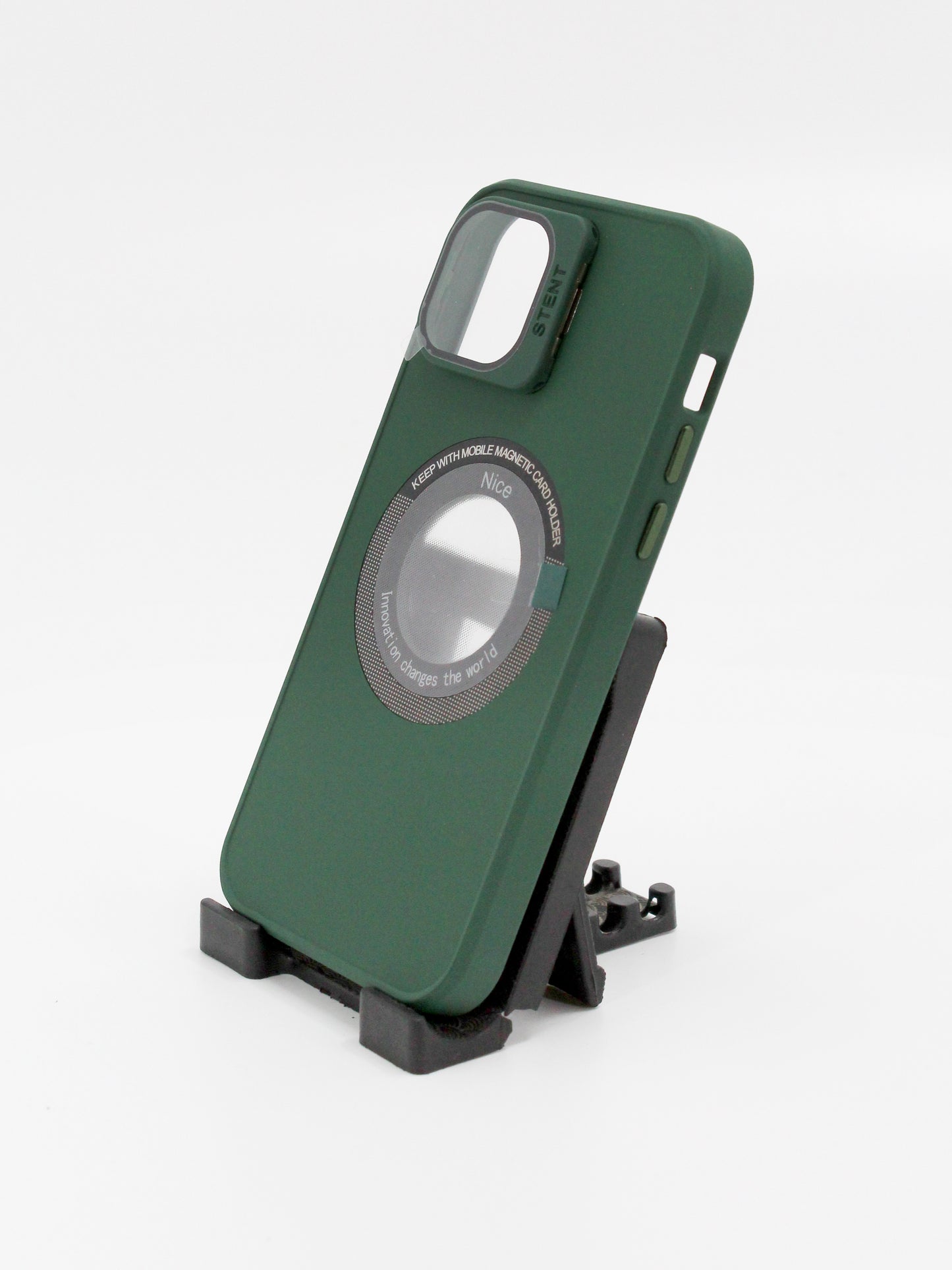 IPhone Premium Soft Polycarbonate Case/Cover | Magsafe Wireless Magnetic Support | Ring Stand, Green Color | Style: IP_09