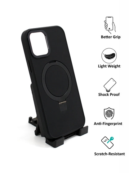 IPhone Premium Soft Polycarbonate Case/Cover | Ring Stand, Black Colour | Style: IP_04