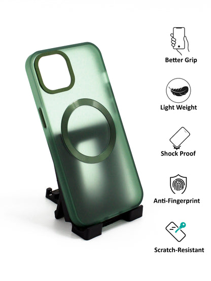 IPhone Premium Soft Polycarbonate Transparent Case/Cover | Magsafe Wireless Magnetic Support, Green Color | Style: IP_07