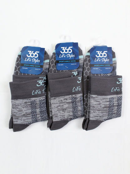 Unisex Cotton Full Length Socks | Grey Color - Pack of 3