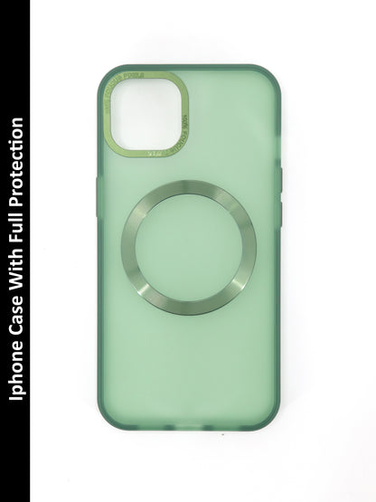 IPhone Premium Soft Polycarbonate Transparent Case/Cover | Magsafe Wireless Magnetic Support, Green Color | Style: IP_07