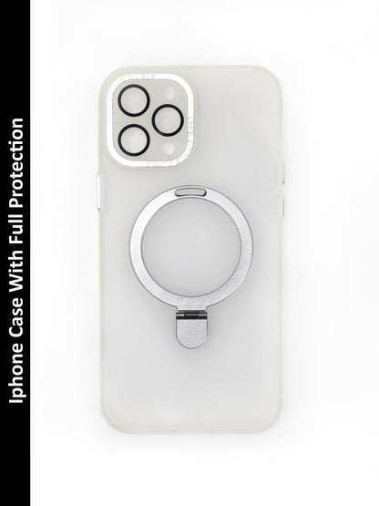 IPhone Premium Soft Polycarbonate Transparent Case/Cover | Ring Stand, White Color | Style: IP_10