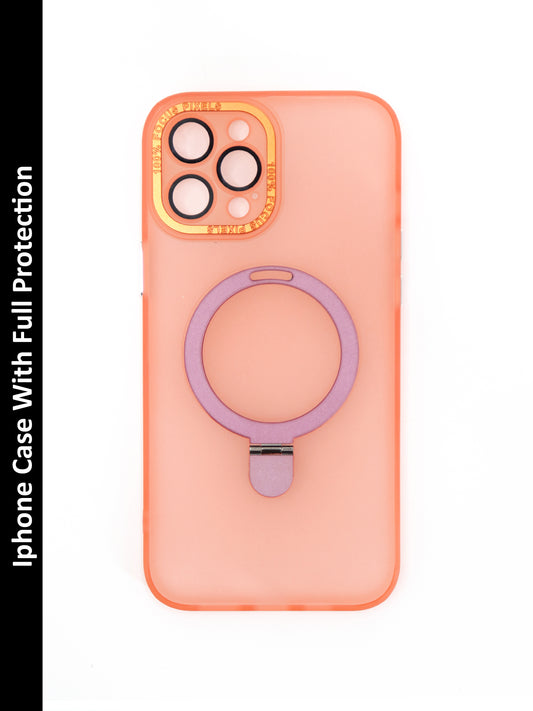 IPhone Premium Soft Polycarbonate Transparent Case/Cover | Ring Stand, Orange Color | Style: IP_10