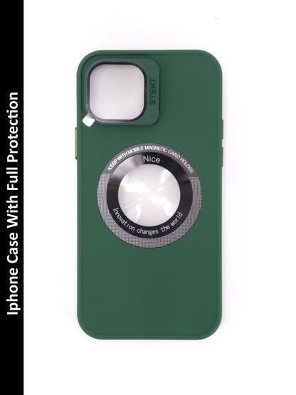 IPhone Premium Soft Polycarbonate Case/Cover | Magsafe Wireless Magnetic Support | Ring Stand, Green Color | Style: IP_09