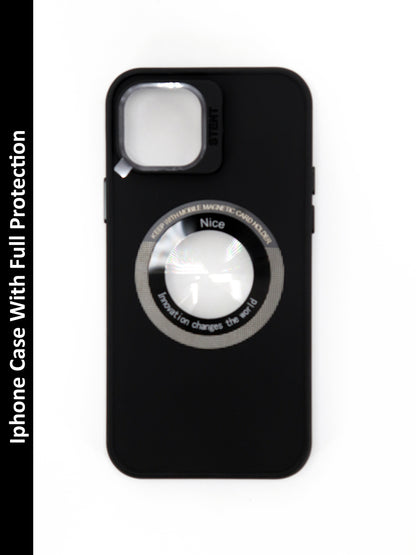 IPhone Premium Soft Polycarbonate Case/Cover | Magsafe Wireless Magnetic Support | Ring Stand, Black Color | Style: IP_09